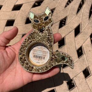 Beaded gold wood candle holder Fox